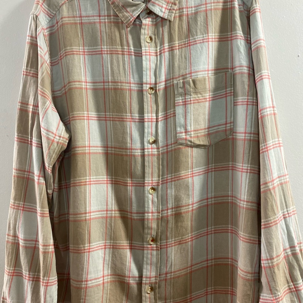 BDG Tan and Pink Sz L Plaid Blouse‎